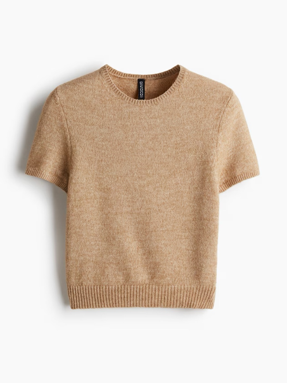 H&M Short-Sleeve Crewneck Sweater in Camel Tan
